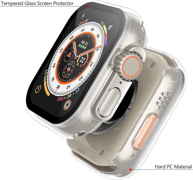 Misxi 2 Pack Hard PC Case Built in Tempered Glass Compatible with 49mm Apple Watch Ultra 3 (2025) / Ultra 2 / Ultra, Thin Protective Case with Screen Protector for iWatch, Cover with Button, Transparent - Image 4